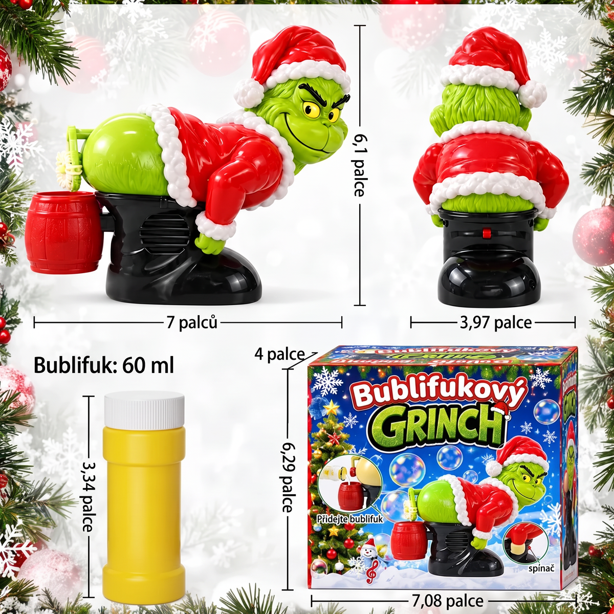 🎄 Vánoční automatický bublifuk Grinch se zvukovými efekty 🫧