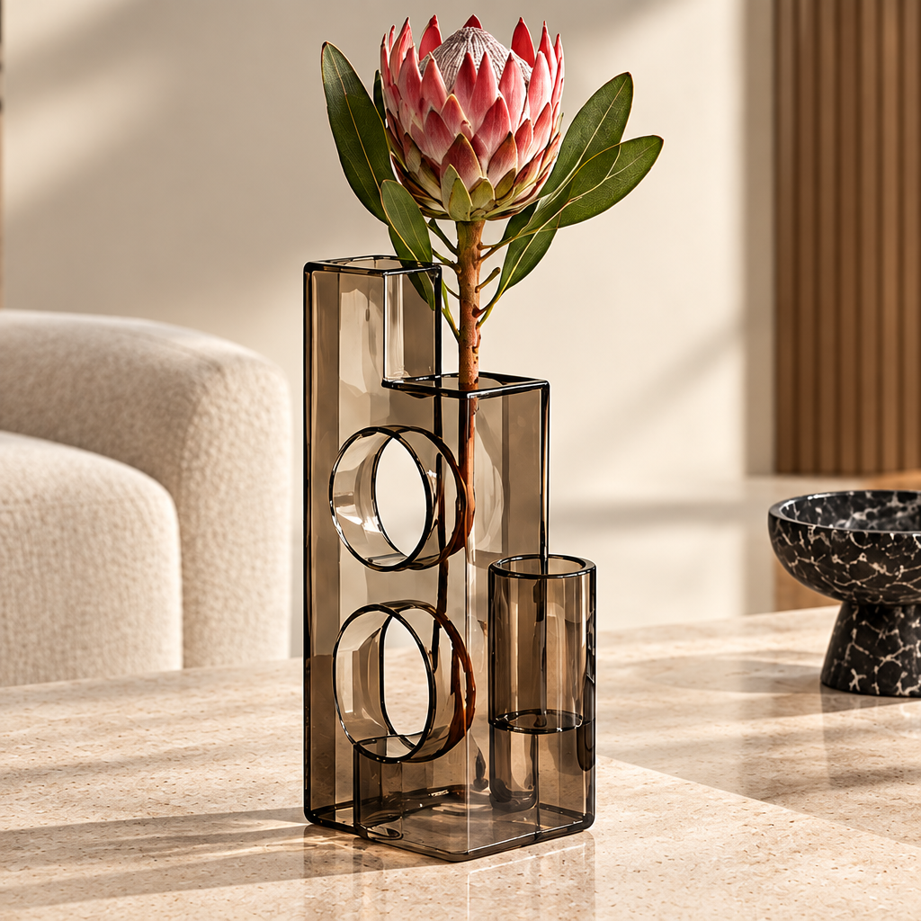 NOVALYXY Geometric Smoke Glass Vase