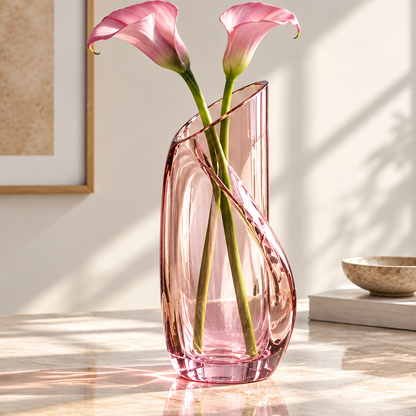NOVALYXY Spiral Pink Glass Flower Vase