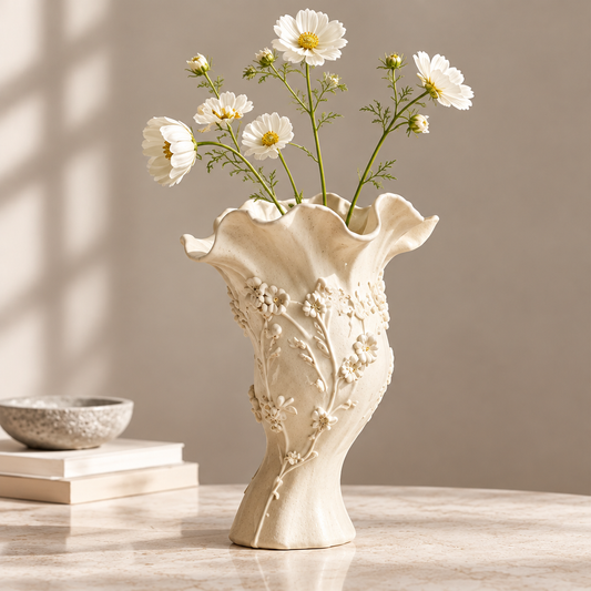 NOVALYXY 3D Floral Relief Ceramic Vase