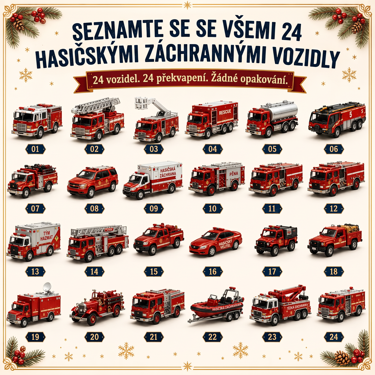 🔥 AKCE KONČÍ: UŠETŘETE 50 % - 🎁 24denní adventní kalendář s vozidly: 🚒Sestavte si vlastní flotilu 🎗️