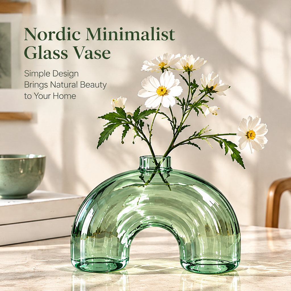 NOVALYXY Nordic Arch Green Glass Vase