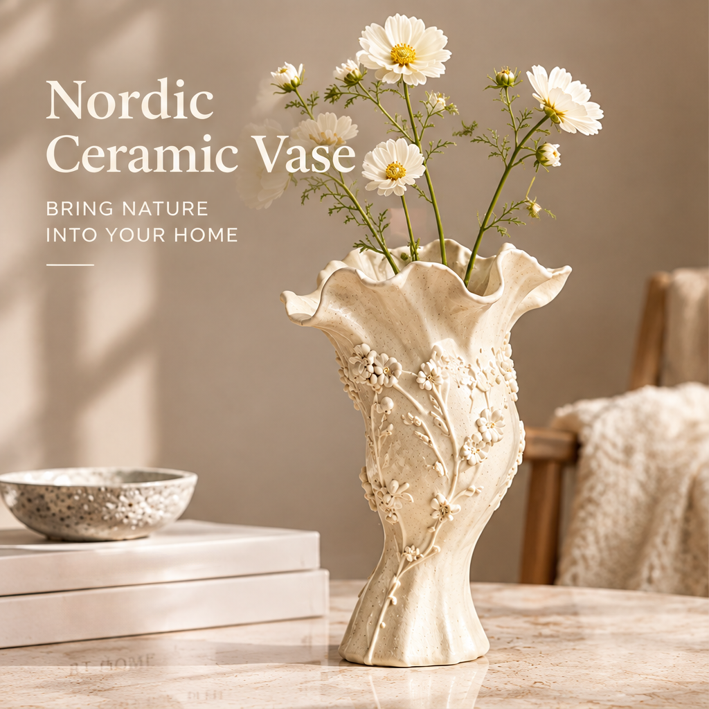 NOVALYXY 3D Floral Relief Ceramic Vase