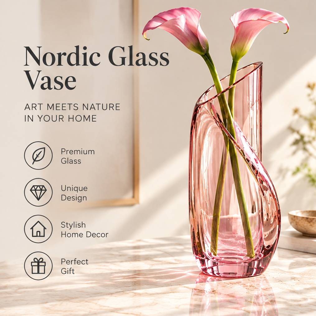 NOVALYXY Spiral Pink Glass Flower Vase