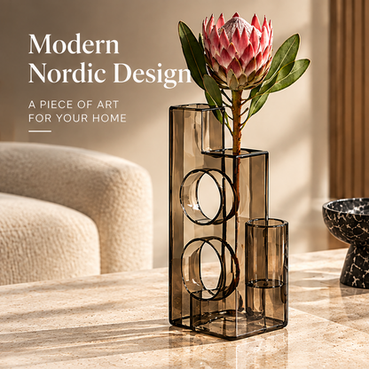 NOVALYXY Geometric Smoke Glass Vase