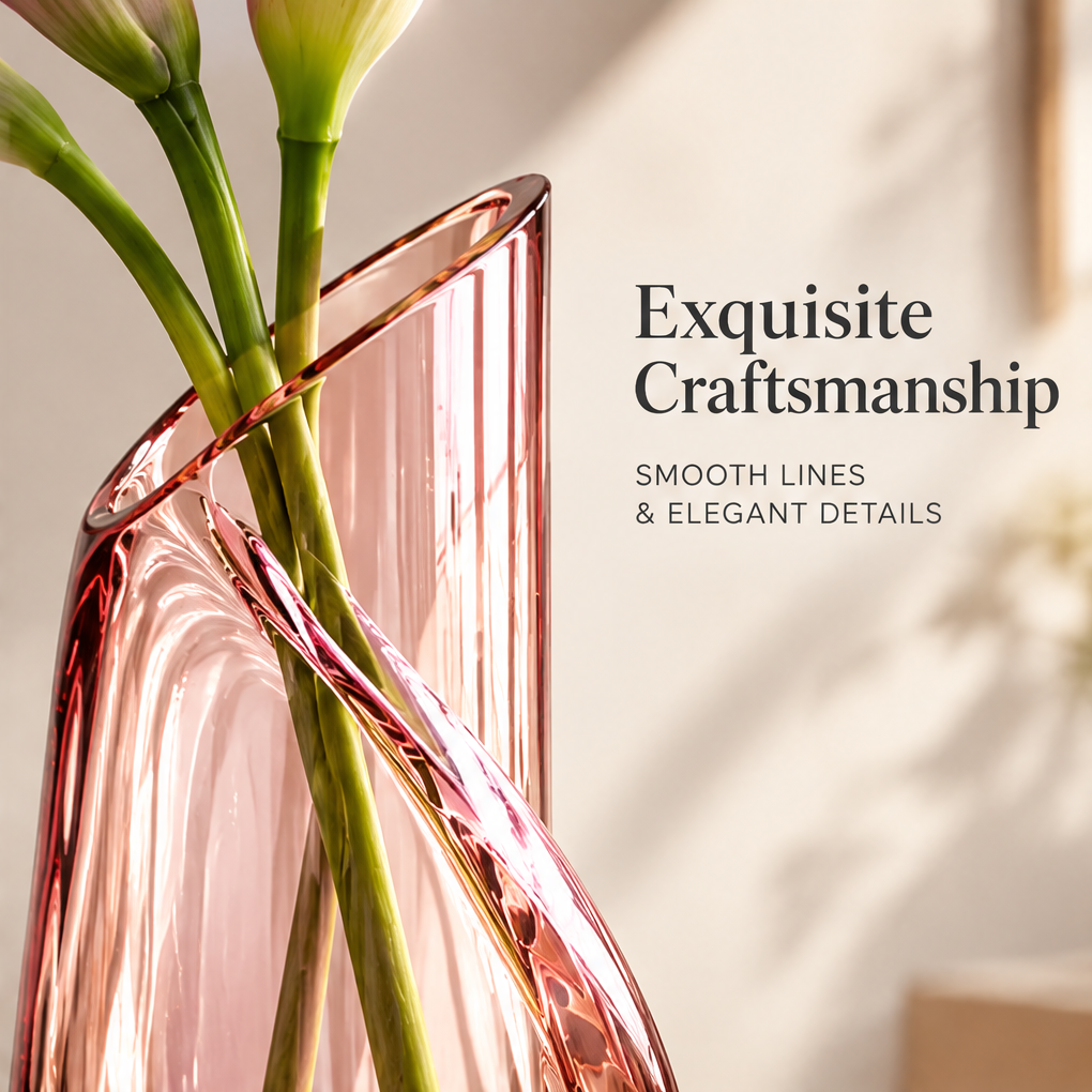 NOVALYXY Spiral Pink Glass Flower Vase