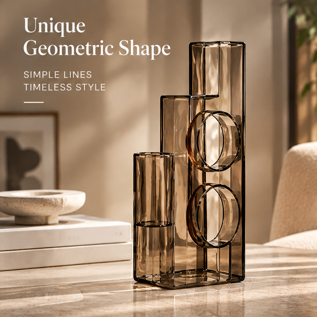 NOVALYXY Geometric Smoke Glass Vase