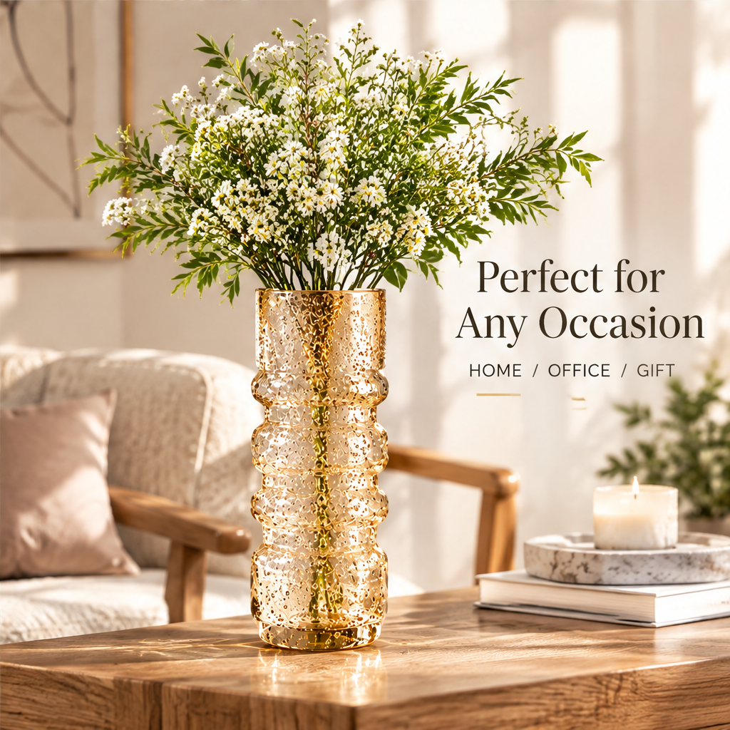 NOVALYXY Textured Amber Glass Vase