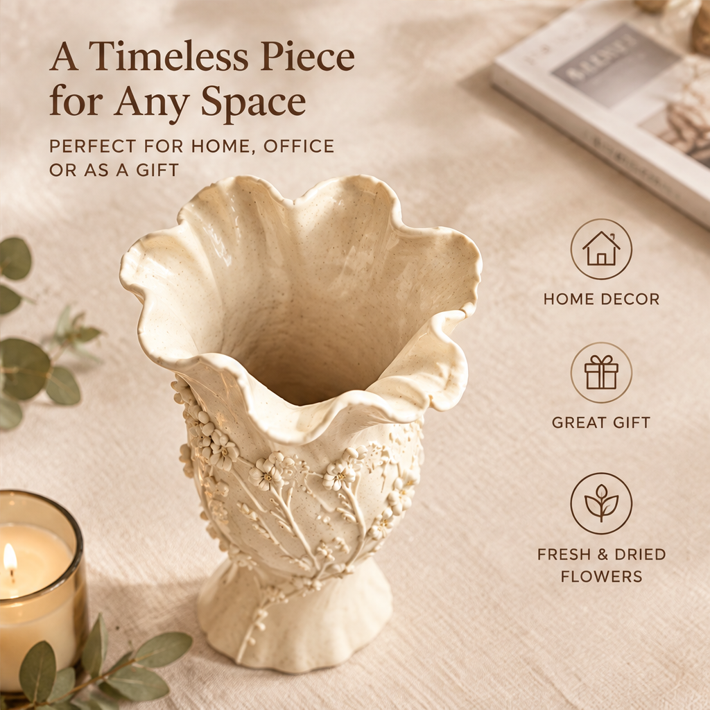 NOVALYXY 3D Floral Relief Ceramic Vase