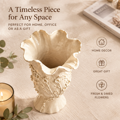 NOVALYXY 3D Floral Relief Ceramic Vase