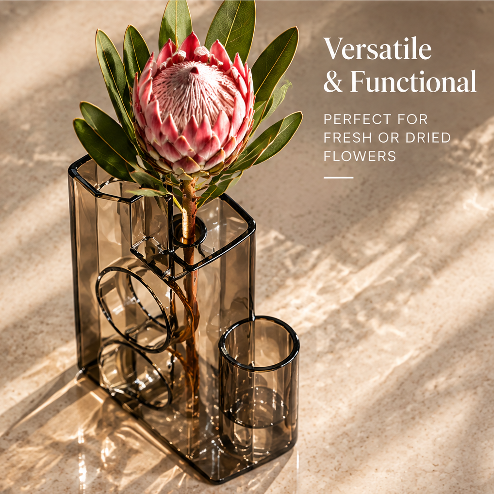 NOVALYXY Geometric Smoke Glass Vase