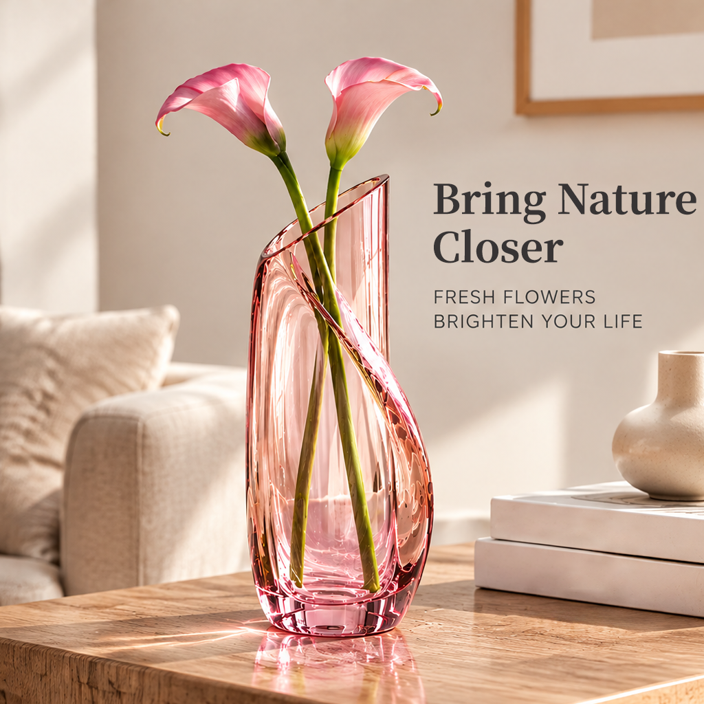 NOVALYXY Spiral Pink Glass Flower Vase