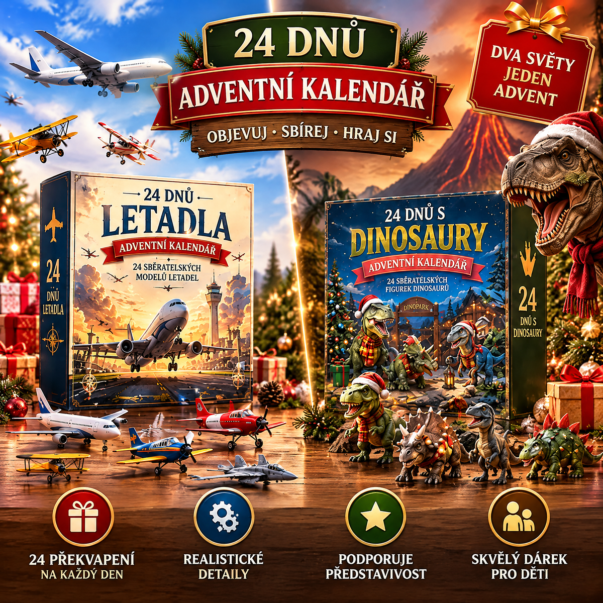 🔥🎄Vánoční Dobrodružství: ✈️24 Dní Překvapení – Letecká Flotila & Jurská Expedice🎁
