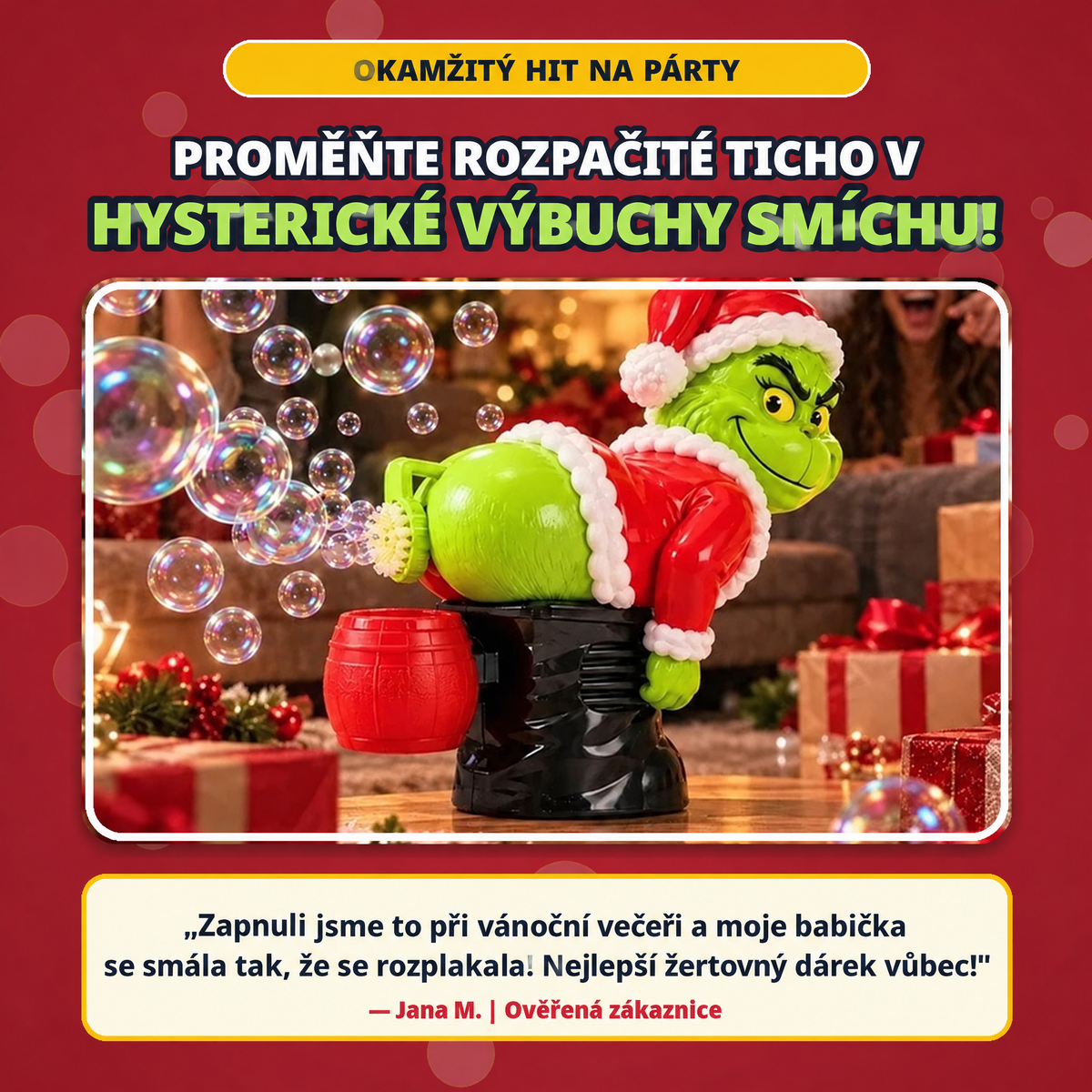 🎄 Vánoční automatický bublifuk Grinch se zvukovými efekty 🫧